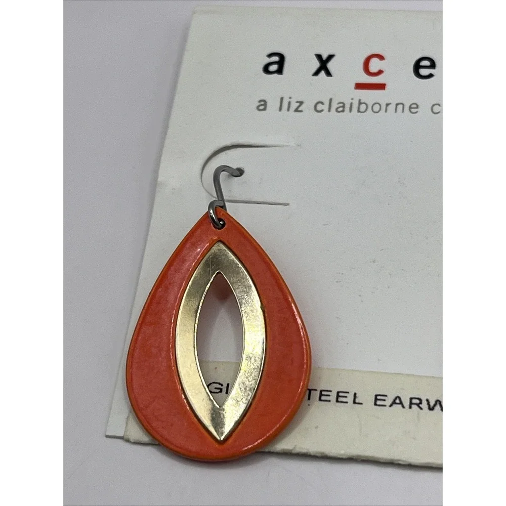 Axcess‎ Liz Claiborn Dangling Teardrop Earrings Orange & Gold